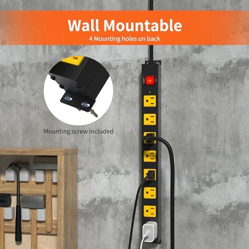 8 Outlet Long Power Strip, 2100J Surge Protector Heavy Duty 6FT Cord Wide Spaced and Wall Mount Metal Powerstrip for Home Office Garage Workshop - Image 2