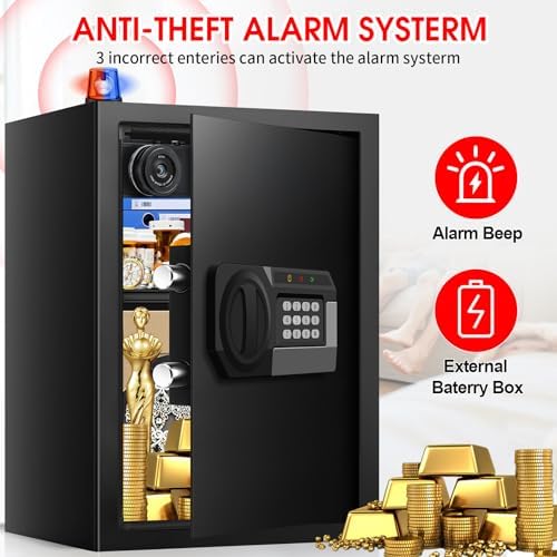 3.3 Cuft Large Home Safes Water and Fireproof with Digital Keypad & Key Lock, Security Safes for Home with DIY Removable Shelf, Anti-Pry Safe Box for Money Documents Jewelry, 19.69"H x13.78"W x 12.2"D - Image 7