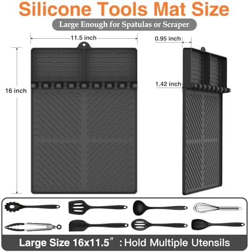Silicone Griddle Tools Mat for Blackstone, Griddle Accessories Side Shelf Mat Grill Pad for Outdoor Grill Kitchen Counter Spatula Silicone Mat with Drip Pad (Black (2Packs)) - Image 3