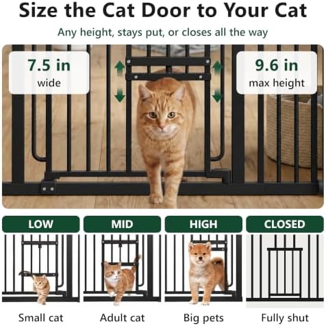 Dog Gate with Adjustable Cat Door, 29.5-37 in Wide, Black - Image 3
