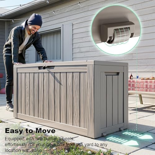 PatioZen 75 Gallon Outdoor Deck Box,Waterproof Resin Outdoor Storage Boxes, Outside Storage Lockable Container for Garden Tools,Indooor Cushions,Accessories (Grey) - Image 3