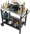 VEVOR Outdoor Grill Cart with Double-Shelf, BBQ Movable Food Prep Table with PVC Placemat, Black Iron Table Top, Portable Modular Carts for Pizza Oven, Worktable with 2 Wheels, Carry Handle by VEVOR