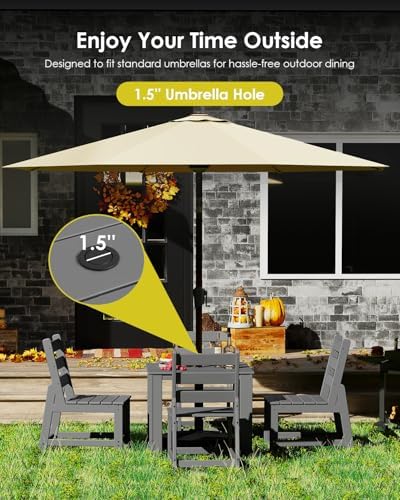 GREENVINES HDPE Outdoor Dining Table w/Umbrella Hole for 4, Gray - Image 6
