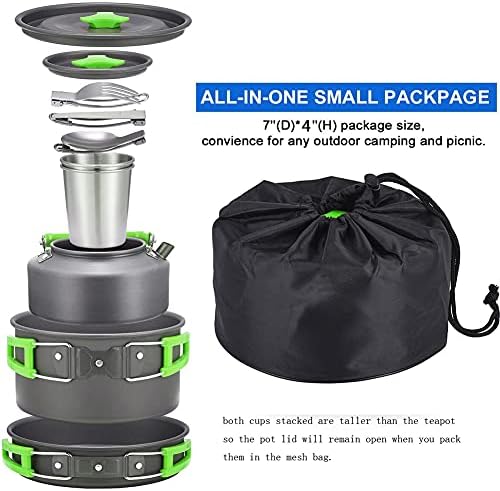 XhuangTech 10PCS Camping Cookware Mess Kit,Camping Pot and Pan Set with Kettle,Lightweight Portable Camping Cooking Set for Hiking,Backpacking,Outdoor and Picnic - Image 4