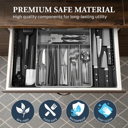Simple Houseware Expandable Kitchen Drawer Flatware Organizer, Black/Gray - Image 5