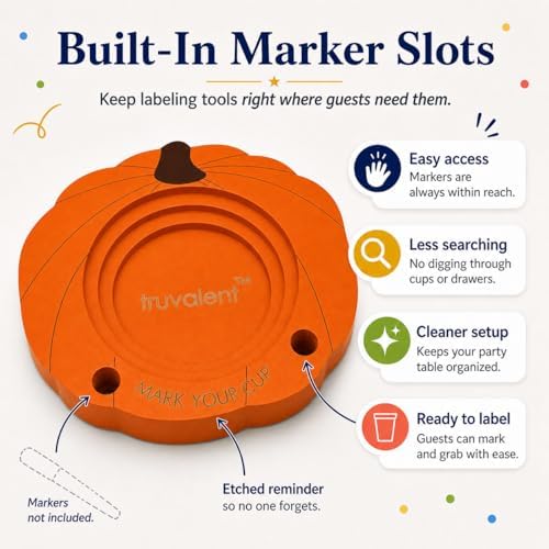 Party Cup Holder With Marker Slots & "Mark Your Cup" Engraved (Halloween) - Image 3