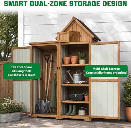 Ketive Outdoor Storage Cabinet, 67" Wooden Garden Tool Storage Shed - Image 6