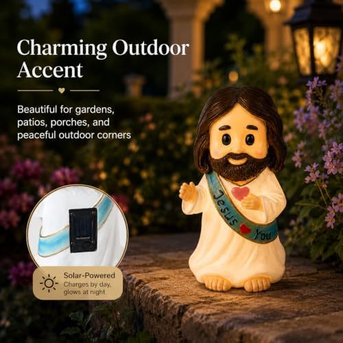Jesus Love You Solar Lighted Figurine,10.2in Resin Outdoor Figurine Lights - Image 2