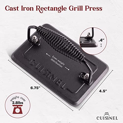 Cuisinel Cast Iron Griddle/Grill + Burger Press + Pan Scrapers - Reversible Pre-Seasoned 20" X 10" Dual Handle Flat Skillet + Griller Pan + Cleaning Accessories - Use Indoor/Outdoor Stove Burner, Gas - Image 3