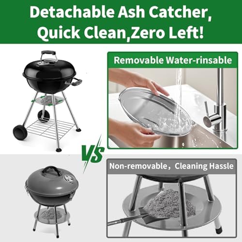 BEAU JARDIN Premium 18 Inch Charcoal Grill for Outdoor Cooking Barbecue Camping BBQ Coal Kettle Grill Tailgating Portable Heavy Duty Round with Thickened Grilling Bowl with Wheels - Image 5