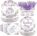 168Pcs Purple Elephant Baby Shower Party Decorations, Serves 24 by Greencian