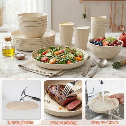 Plastic Dinnerware Sets for 6 People 18pcs Camping Plates and Bowls Set - Image 5