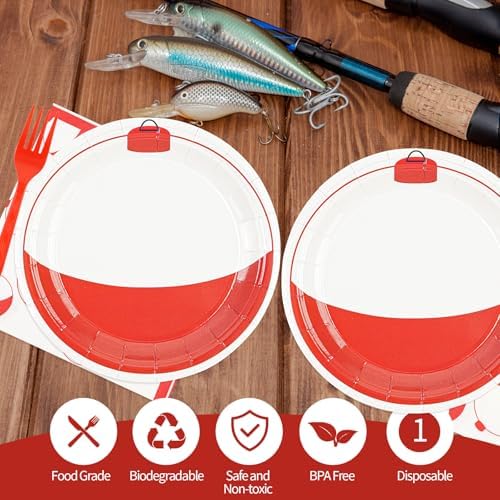 75PCS Gone Fishing Plates and napkins Party Decorations, 7Inch Fishing Paper Plates Disposable Tableware Set for Fish Themed Birthday Baby Shower Party Favor Supplies - Image 4