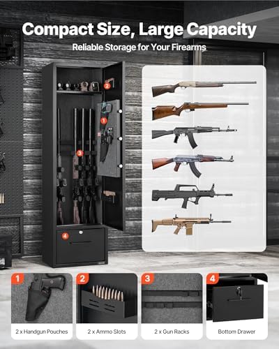 VEVOR 4 Gun Safe, Long Gun Cabinet for Rifles and Pistols, Quick Access Rifle Safe with 2 Ammo Slots, 2 Pistol Pockets & 2 Adjustable Racks, Large Digital Cabinet with Key and Password Lock - Image 2