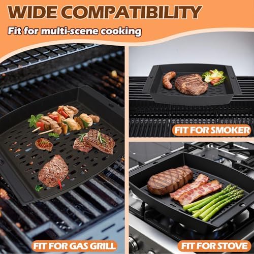15"x12" Cast Iron Grill Basket for Outdoor Grills, Fish Veggie Grill Pan Tray, BBQ Grilling Pans Tray for Weber, Napoleon, Char-Broil, Royal Gourmet and Most Charcoal Smoker & Gas Grill - Image 5