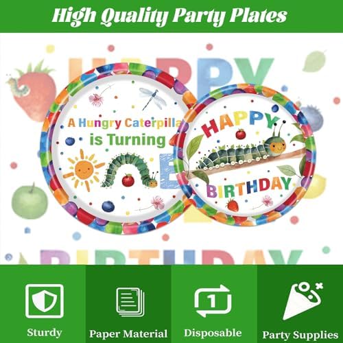 Gameza Caterpillar 1st Birthday Party Decorations, 96PCS Green Caterpillar Theme Disposable Paper Plates and Napkins Tableware Decorations, A Hungry Green Insect Is Turning One Forks Decor Serve 24 - Image 4