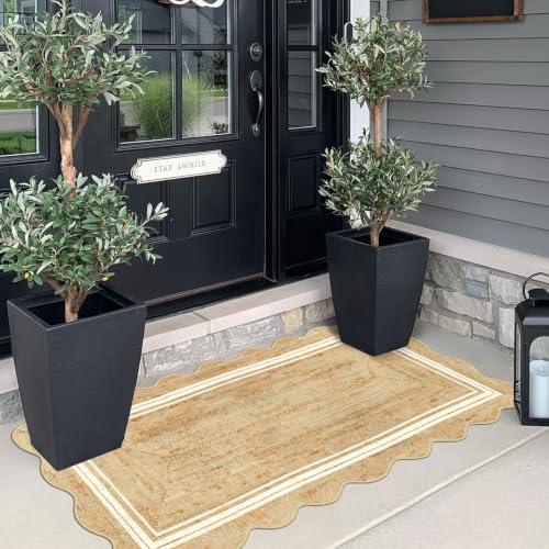Front Door Mat - 2x4.3 Neutral Farmhouse Scalloped Small Runner Rug - Image 4
