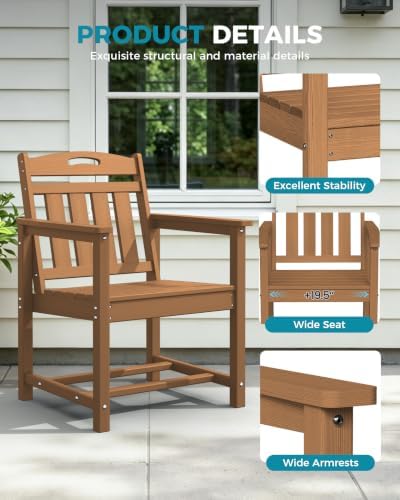 Ciokea HDPE Outdoor Patio Dining Chairs, All-Weather Furniture, Teak - Image 5