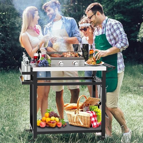 32" Double-Shelf Grill Table, Movable Grill Cart for Ninja - Image 6