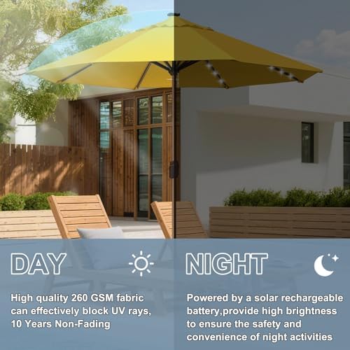 EliteShade USA 10-Year-Non-Fading 10ft Market Patio Umbrella, Commercial Grade Table Sun Umbrella with 80 Solar LED Lights, Crank Open, Windproof & UPF 50+ UV Protection for Garden, Deck, Pool, Backyard, No Tilt, Sunflower Yellow - Image 5