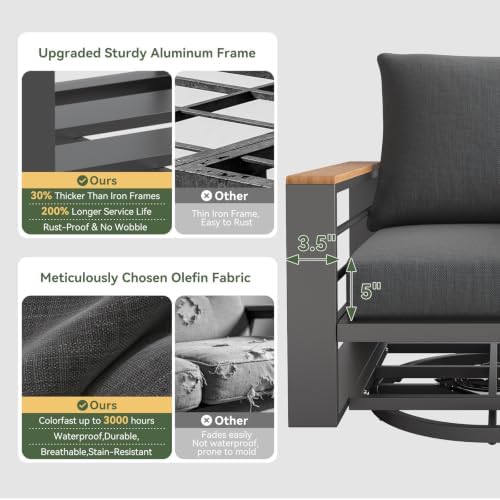 Aoxun Aluminum Patio Furniture Set with Swivel Chairs & Fire Pit Table - Image 5