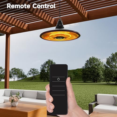 Hanging Heater, 1500W Outdoor Electric Patio Ceiling Heater with Remote Control, Infrared for Courtyard, Garage, Patio, Overheat & Tip-Over Protection, Waterproof, Black - Image 5