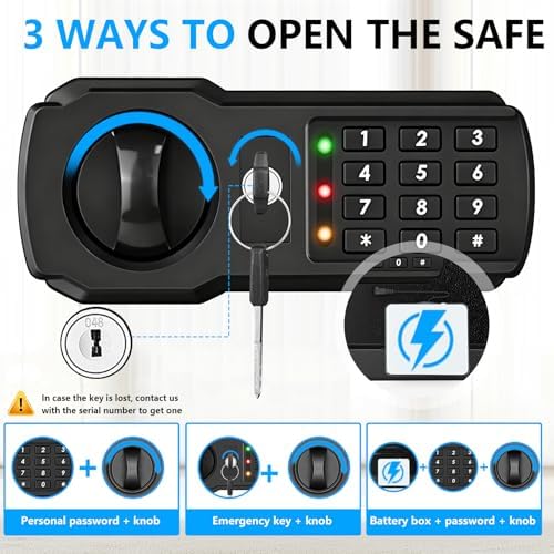 6.1 Cuft Extra Large Fire Safes for Home, Digital Fireproof Safe with Programmable Keypad, Spare Keys and 3 Removable Shelves, Anti-Theft Security Waterproof Document Safe Box for Money Valuables - Image 6