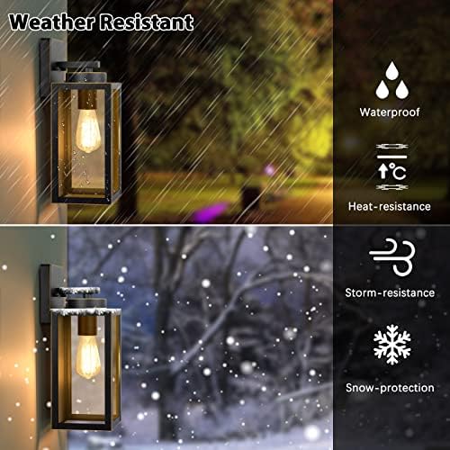 BesLowe Outdoor Wall Light Fixtures, Porch Lights Black with Gold Trim - Image 2