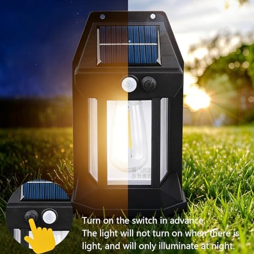 6 Pack Solar Wall Lights Outdoor with Motion Sensor, Vintage Solar Wall Lanterns, Dusk to Dawn IP65 Waterproof Solar Lights for Porch Patio Garage Fence Yard Garden (6, Black) - Image 2