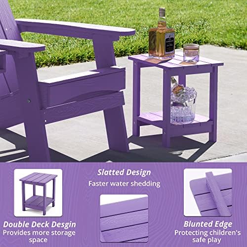 LUE BONA Outdoor Side Table, 2-Tier HDPS Small Patio Table, Purple - Image 5