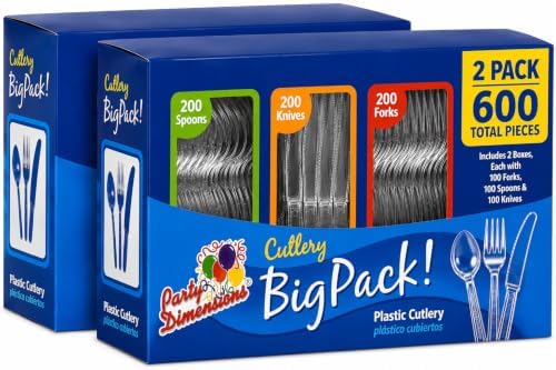 Clear Plastic Silverware Cutlery Set, 600 Count, 200 Forks, Spoons & Knives by PartyDimensions