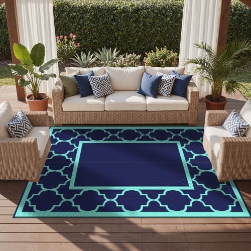 GENIMO Outdoor Rug, Waterproof Plastic Rugs for Patio, 9'x12' Blue Green - Image 5