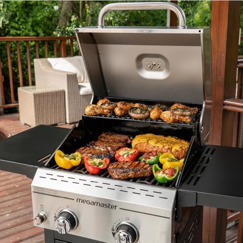 Megamaster Deluxe 2 Burner Gas Grill, Compact Design with Foldable Shelves - Image 6