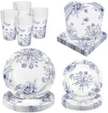 Kochorie 96 Piece Blue and White Floral Disposable Party Supplies Elegant Floral Paper Plates, Cups, and Napkins 9 Inch and 7 Inch Plates Serves 24 Guests for Birthday or Baby Shower by Kochorie
