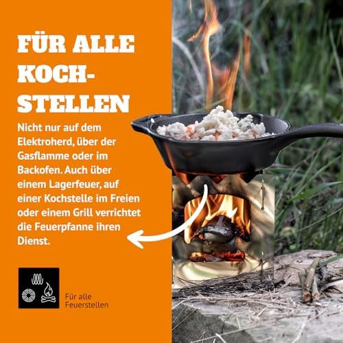 Petromax Cast Iron Fire Skillet for Kitchen or Camping, Pre-Seasoned Cookware for Campfire or Home Oven and Stove, Conducts Heat Evenly, Long Handle, 12" - Image 5