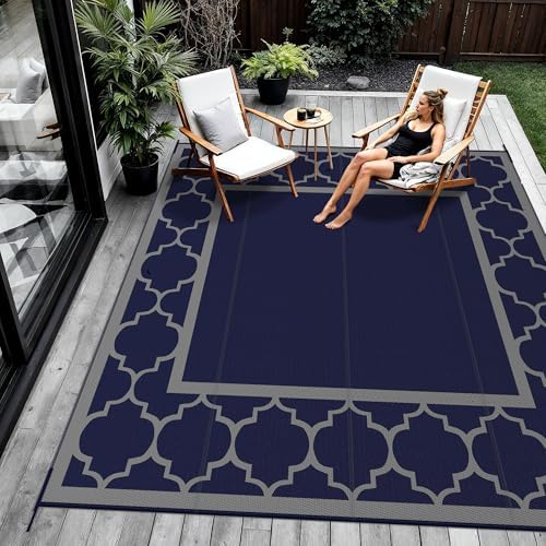 GENIMO Outdoor Rug, Waterproof Plastic Rugs for Patio, 10'x10' Blue Grey - Image 4
