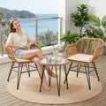 3 Piece Outdoor Wicker Furniture Bistro Set, Rattan Chairs Conversation Sets Wicker Patio Furniture for Balcony Poolside Backyard, Beige by HOMEZILLIONS