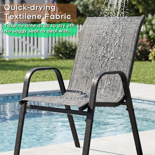Outdoor Dining Set for 6, Metal Table and Stackable Chairs - Image 5