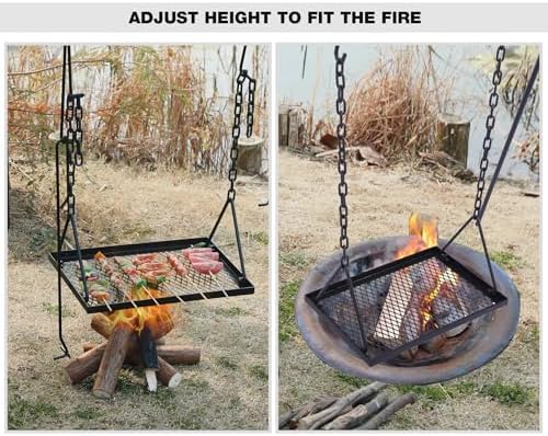 REDCAMP Swing Campfire Grill Stand - Collapsible Campfire Cooking Rack with 6 Hooks & Iron Grill Grate, Portable Dutch Oven Hanger for Outdoor Camping, Cookware, Bonfire, Rectangle - Image 6