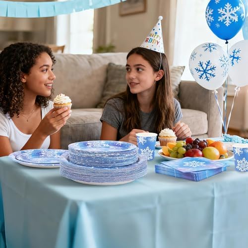 Kochorie 350 PCS Frozen Party Supplies Set for 50 Guests Includes Snowflake Party Plates Cups Napkins Utensils for Frozen Birthday, Winter Wonderland, Holiday, Disposable Tableware - Image 6