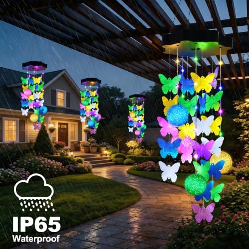 Toodour Solar Wind Chimes for Outside, Hanging Butterfly Shell Wind Chime - Image 3