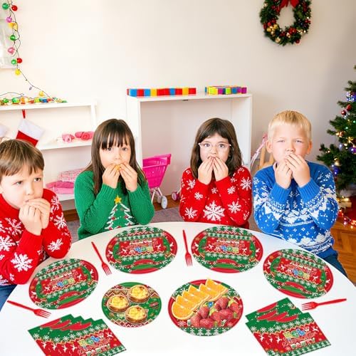 96Pcs Ugly Sweater Paper Plates Napkins Set for 24 Guests - Image 7