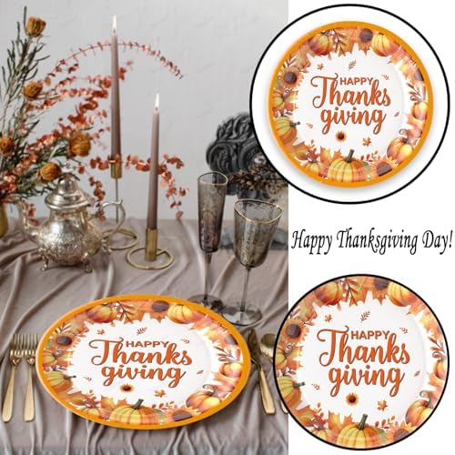 20 Pcs Happy Thanksgiving Party Disposable Paper Plates Fall Themed 9 Inch Round Dinner Plates for Autumn Party Decorations (Pumpkin Maple Leaves) - Image 6