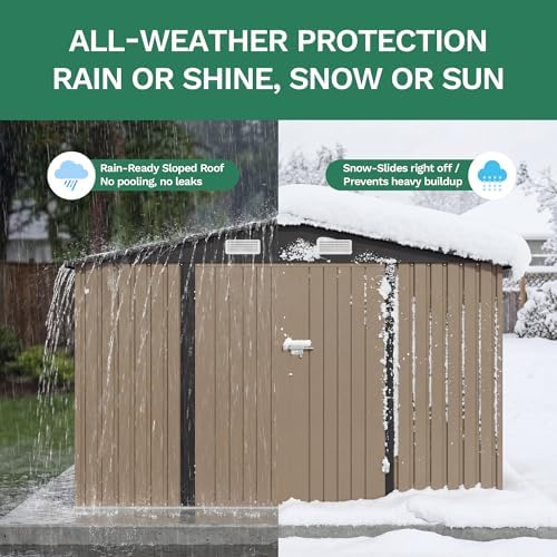 JUMMICO 10x12 FT Outdoor Storage Shed, Heavy Duty Metal Shed with Lockable Door&Slooping Roof, Tool Shed for Garden Backyard Patio(Brown) - Image 5