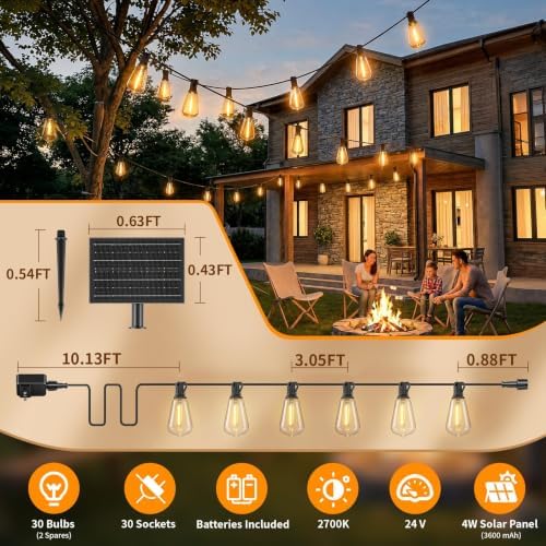 Hotsonic Solar Outdoor String Lights Waterproof, 100FT Remote Control LED Outside Lights with Shatterproof Bulbs, Dimmable Hanging Lights for Patio Porch Garden pergola Yard House Bistro Party Decors - Image 7