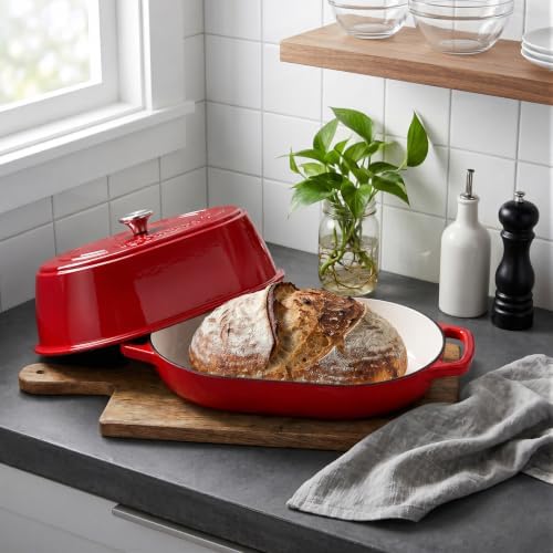 VORRINGARD Enameled Cast Iron Dutch Oven Pot with Dome Lid, Oval Bread Oven for Homemade Sourdough Bread Baking, Oven Safe up to 500°F, 6 Quart, Red - Image 4