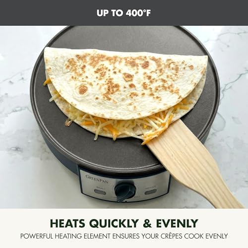 GreenPan Advanced 12" Crepe Maker, Ceramic Nonstick PFAS-Free Coating, Adjustable Temperature Control, 400°F Heating, Batter Spreader & Crepe Turner Included, Graphite - Image 6