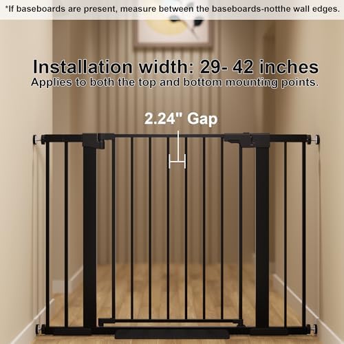 29-42 inches Metal Baby Gate for Stairs/Doorways, 30 inches Tall Pressure Mounted Pet Gates, Auto-Close Child Safety Gate, No Drilling Easy Walk-Through Dog Gate Indoor, Black - Image 3