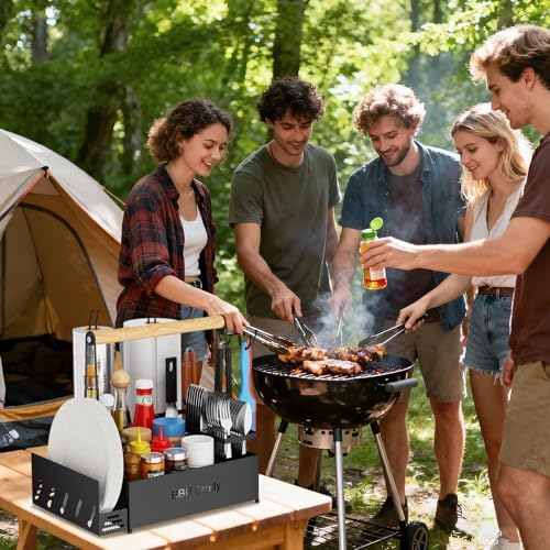 Grill Caddy, BBQ for Outdoor Grill with 2 Paper Towel Holders, Picnic BBQ Condiment Utensil Organizer Caddy for Outdoor Cooking, Rv, Camping Essential, Camper Must Haves,Gifts for Men - Image 3