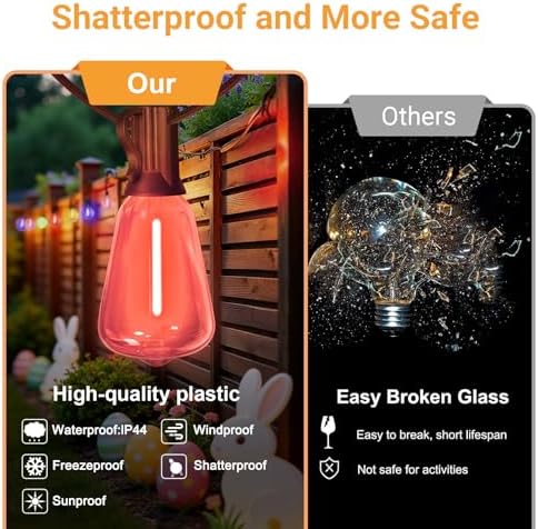 LAMPHOME 2-Pack 26Ft ST38 Outdoor String Lights, Multicolor Lights with 24+2 Edison LED Shatterproof Colorful for Outside Bistro Christmas Patio Party Decorations - Image 4